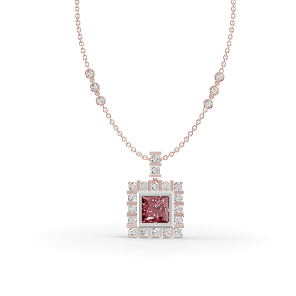Guru Jewel's Clean-Line Square Pendant Highlighted by a Deep Pinkish-Red Gem for Her