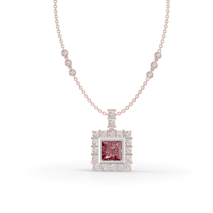 Guru Jewel's Clean-Line Square Pendant Highlighted by a Deep Pinkish-Red Gem for Her
