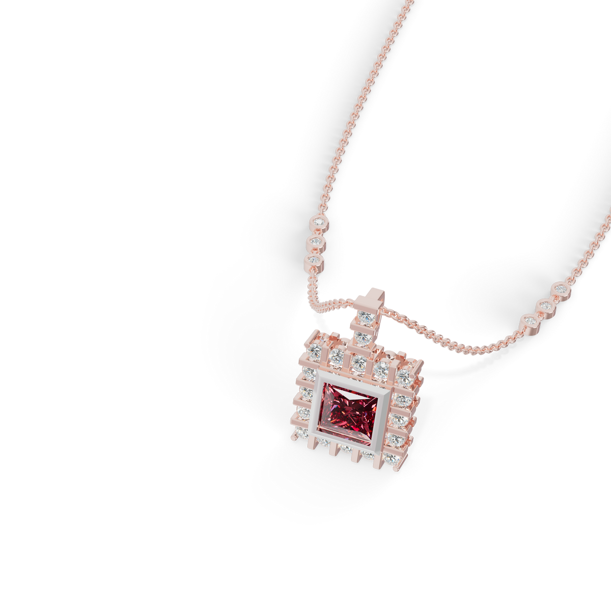 Guru Jewel's Clean-Line Square Pendant Highlighted by a Deep Pinkish-Red Gem for Her