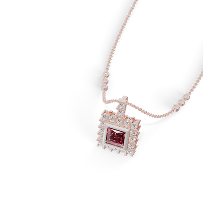 Guru Jewel's Clean-Line Square Pendant Highlighted by a Deep Pinkish-Red Gem for Her