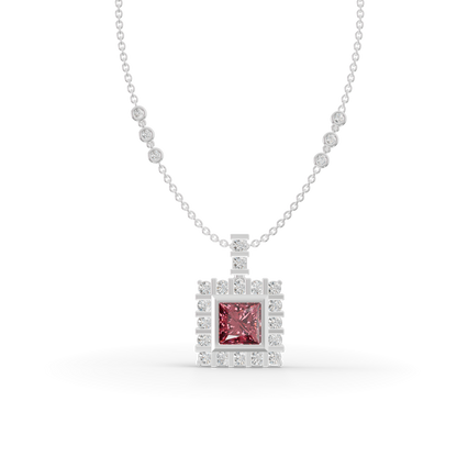 Guru Jewel's Clean-Line Square Pendant Highlighted by a Deep Pinkish-Red Gem for Her