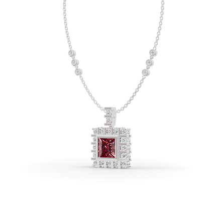 Guru Jewel's Clean-Line Square Pendant Highlighted by a Deep Pinkish-Red Gem for Her