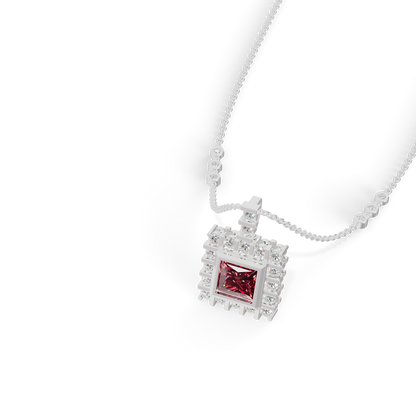 Guru Jewel's Clean-Line Square Pendant Highlighted by a Deep Pinkish-Red Gem for Her