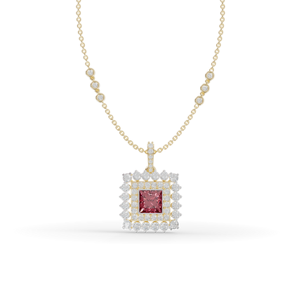 Guru Jewel's Elegant White Stone Border with Pink Square Stone Diamond Pendant for Her