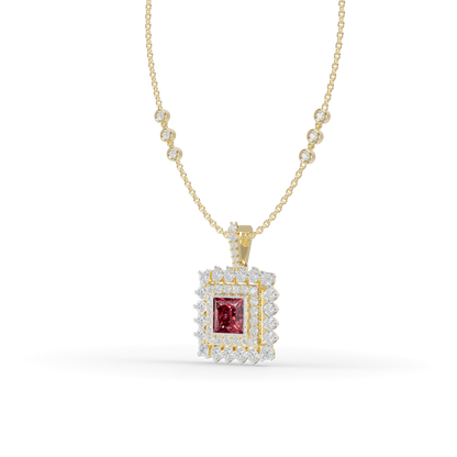 Guru Jewel's Elegant White Stone Border with Pink Square Stone Diamond Pendant for Her