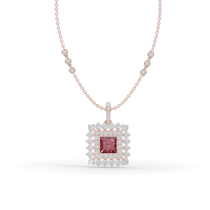 Guru Jewel's Elegant White Stone Border with Pink Square Stone Diamond Pendant for Her