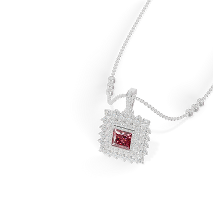 Guru Jewel's Elegant White Stone Border with Pink Square Stone Diamond Pendant for Her