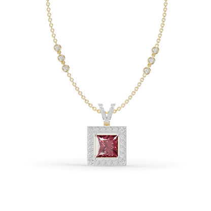Guru Jewel's Sleek Border Pendant Featuring a Square Pinkish-Red Center Stone Pendant for Her