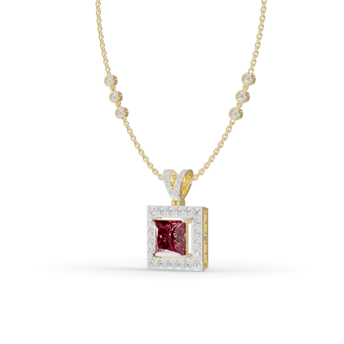 Guru Jewel's Sleek Border Pendant Featuring a Square Pinkish-Red Center Stone Pendant for Her