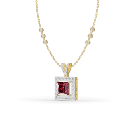 Guru Jewel's Sleek Border Pendant Featuring a Square Pinkish-Red Center Stone Pendant for Her