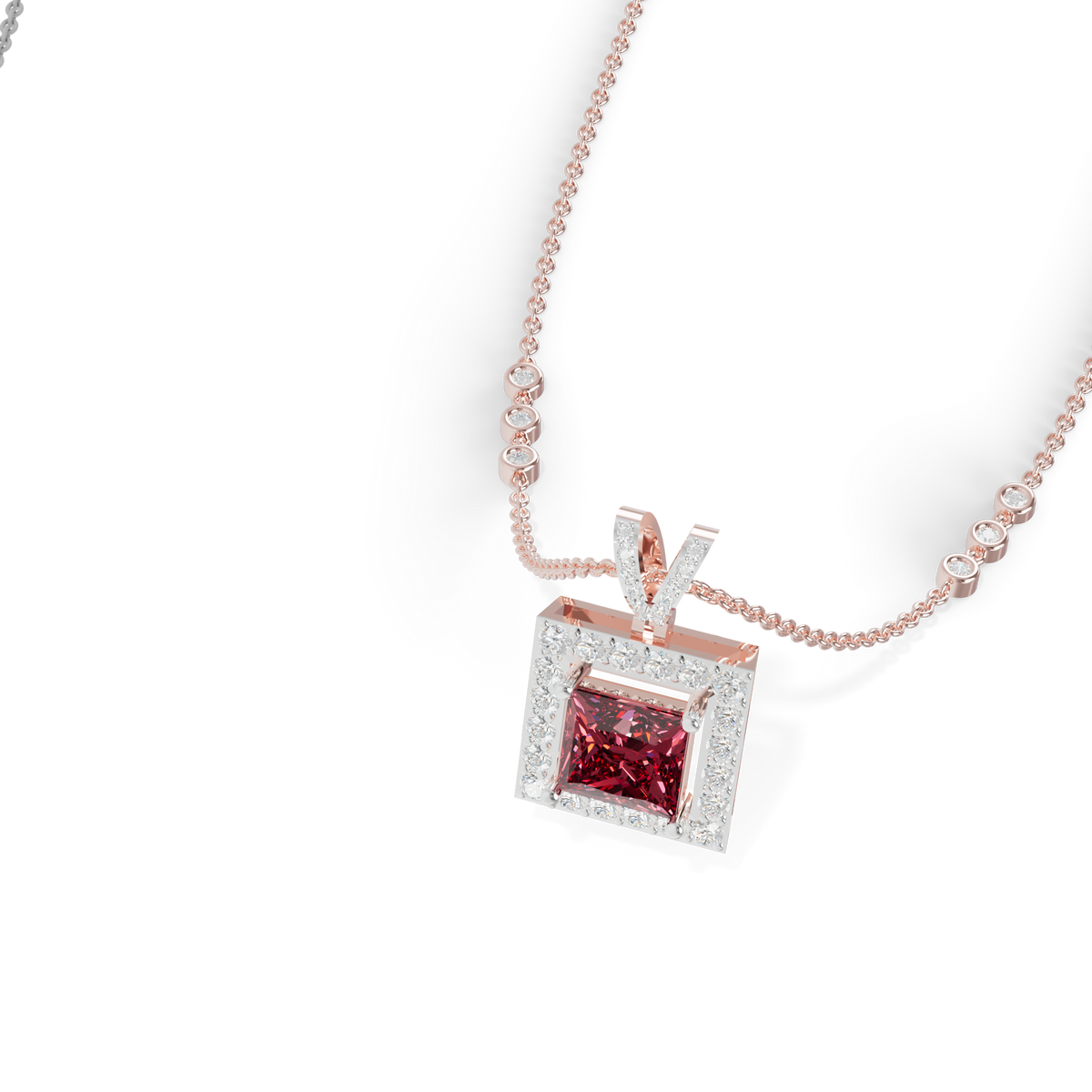 Guru Jewel's Sleek Border Pendant Featuring a Square Pinkish-Red Center Stone Pendant for Her