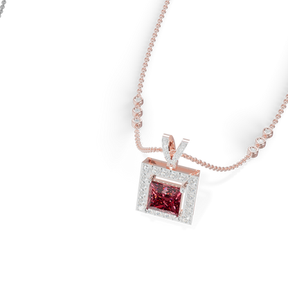 Guru Jewel's Sleek Border Pendant Featuring a Square Pinkish-Red Center Stone Pendant for Her