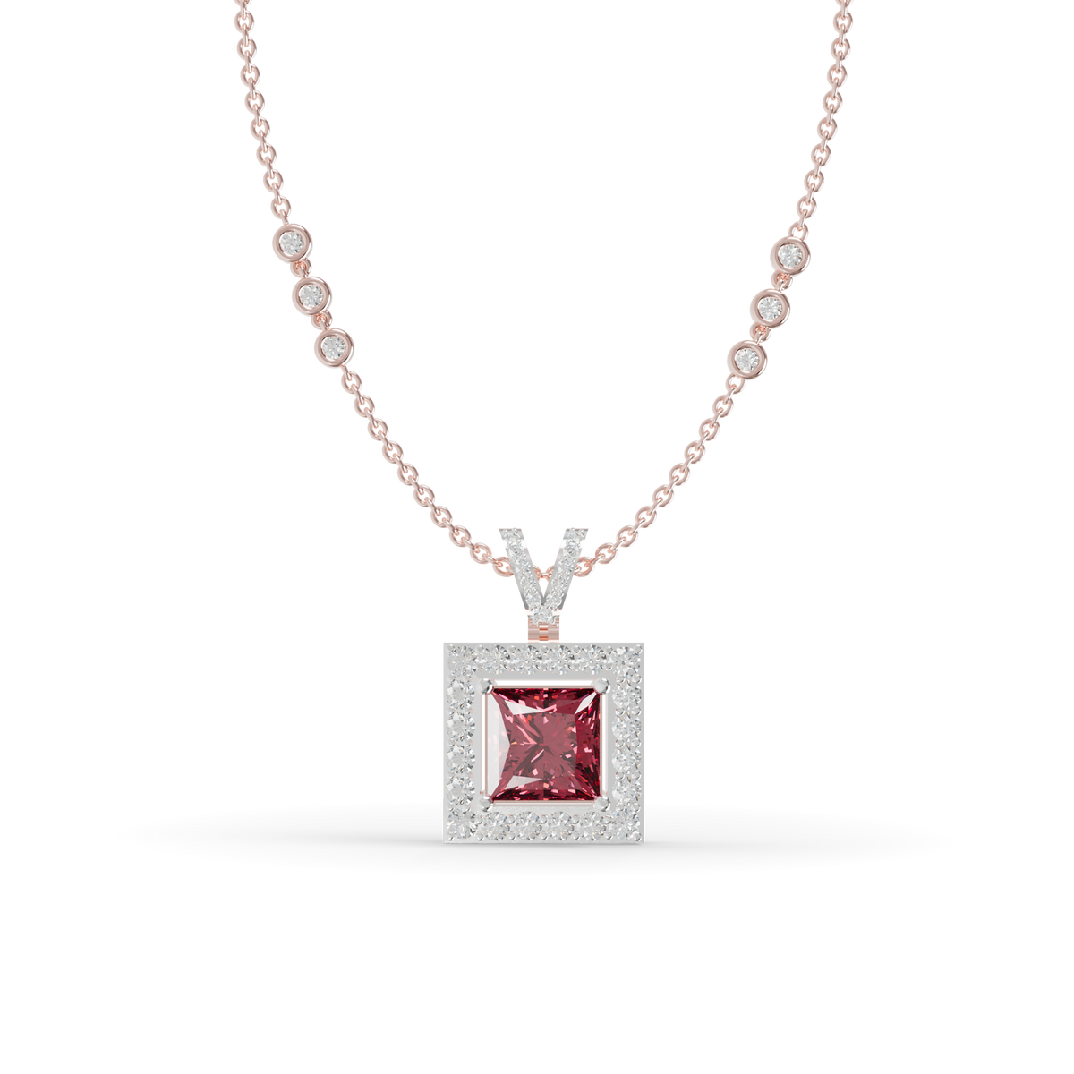 Guru Jewel's Sleek Border Pendant Featuring a Square Pinkish-Red Center Stone Pendant for Her