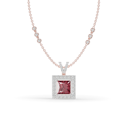 Guru Jewel's Sleek Border Pendant Featuring a Square Pinkish-Red Center Stone Pendant for Her