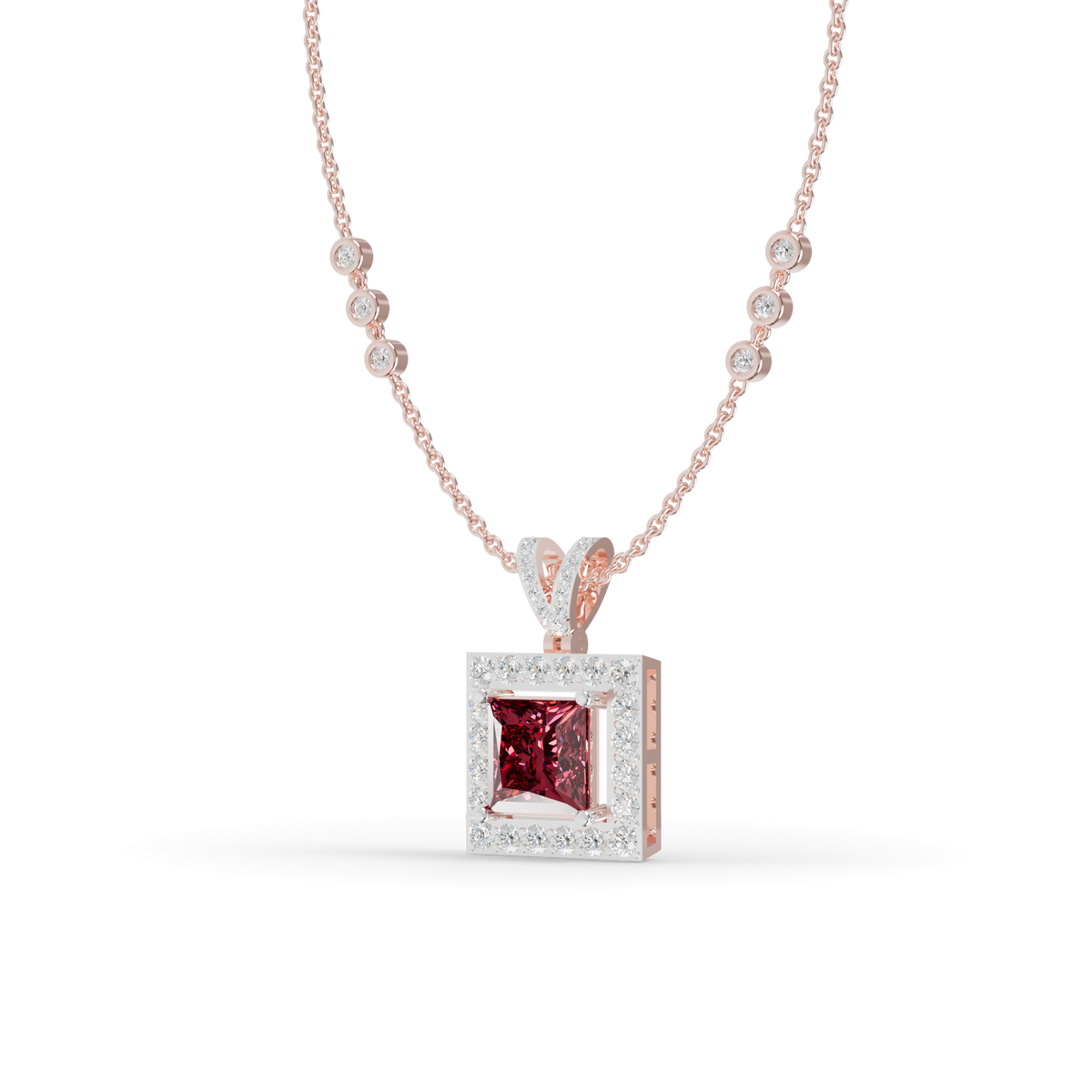Guru Jewel's Sleek Border Pendant Featuring a Square Pinkish-Red Center Stone Pendant for Her