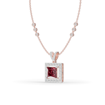 Guru Jewel's Sleek Border Pendant Featuring a Square Pinkish-Red Center Stone Pendant for Her