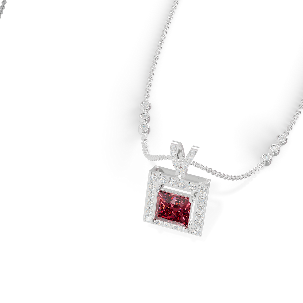 Guru Jewel's Sleek Border Pendant Featuring a Square Pinkish-Red Center Stone Pendant for Her