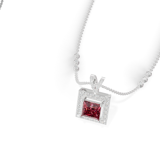 Guru Jewel's Sleek Border Pendant Featuring a Square Pinkish-Red Center Stone Pendant for Her