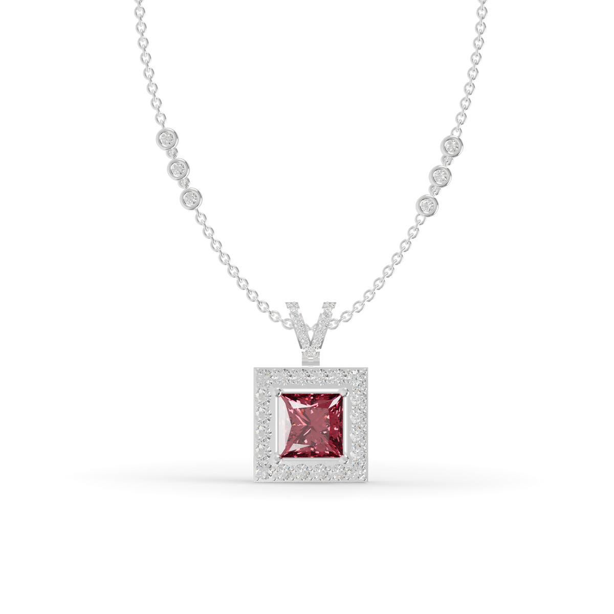 Guru Jewel's Sleek Border Pendant Featuring a Square Pinkish-Red Center Stone Pendant for Her