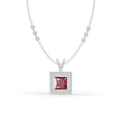 Guru Jewel's Sleek Border Pendant Featuring a Square Pinkish-Red Center Stone Pendant for Her