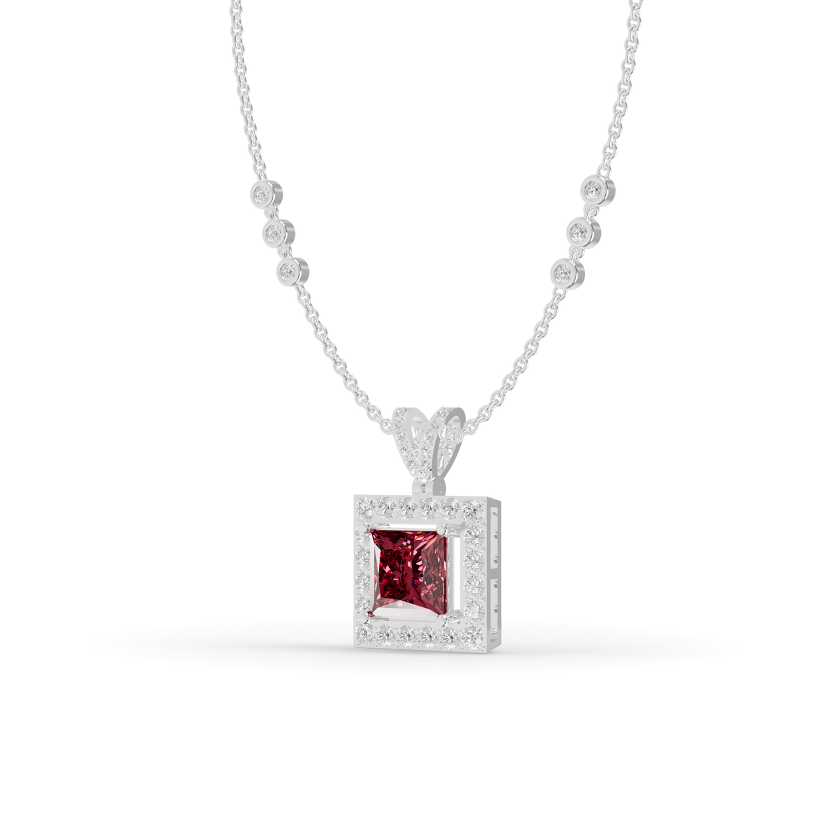 Guru Jewel's Sleek Border Pendant Featuring a Square Pinkish-Red Center Stone Pendant for Her