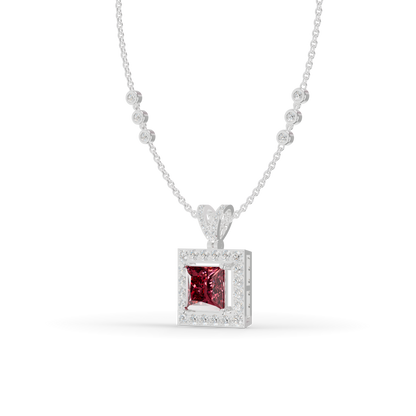 Guru Jewel's Sleek Border Pendant Featuring a Square Pinkish-Red Center Stone Pendant for Her
