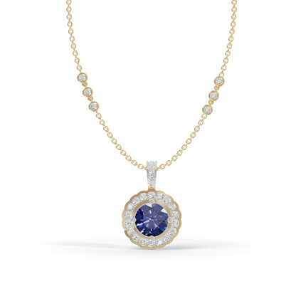 Guru Jewel's Radiant Round Halo Pendant Styled with a Classic Gem for Her