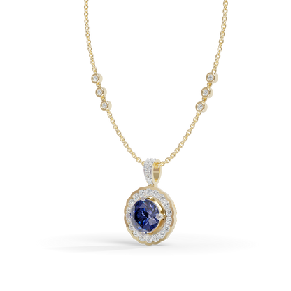 Guru Jewel's Radiant Round Halo Pendant Styled with a Classic Gem for Her