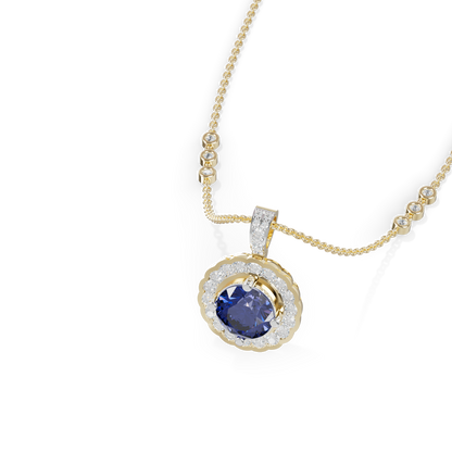 Guru Jewel's Radiant Round Halo Pendant Styled with a Classic Gem for Her