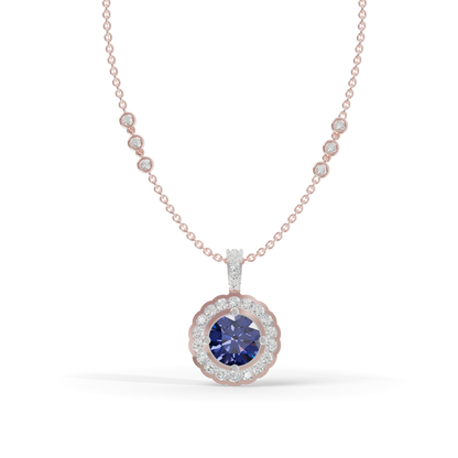Guru Jewel's Radiant Round Halo Pendant Styled with a Classic Gem for Her