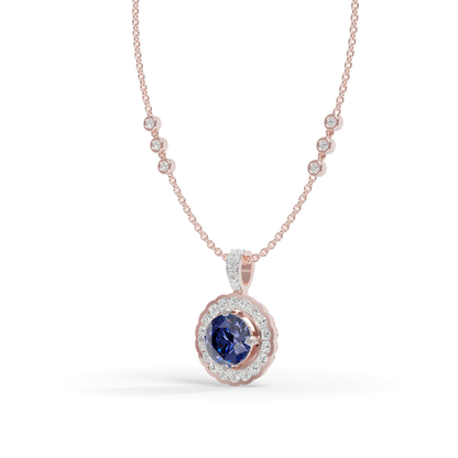 Guru Jewel's Radiant Round Halo Pendant Styled with a Classic Gem for Her