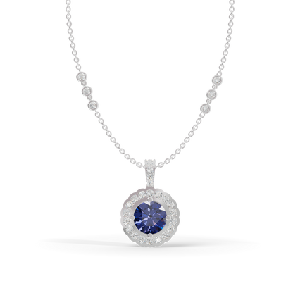 Guru Jewel's Radiant Round Halo Pendant Styled with a Classic Gem for Her
