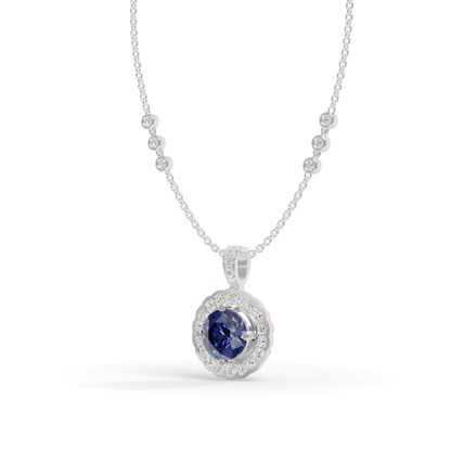 Guru Jewel's Radiant Round Halo Pendant Styled with a Classic Gem for Her