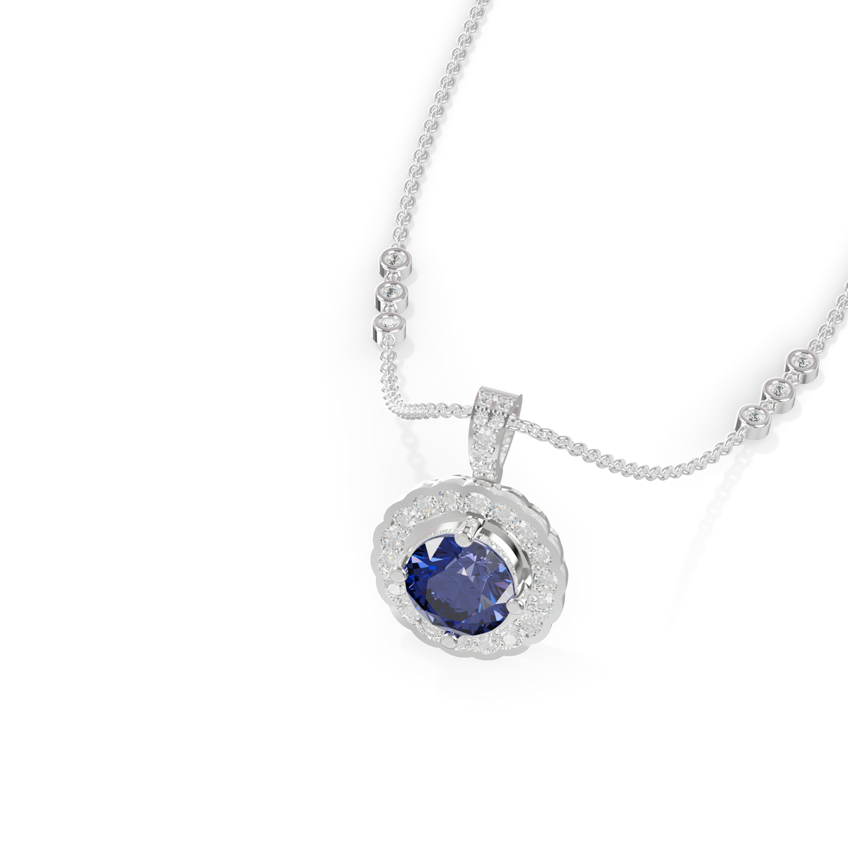 Guru Jewel's Radiant Round Halo Pendant Styled with a Classic Gem for Her