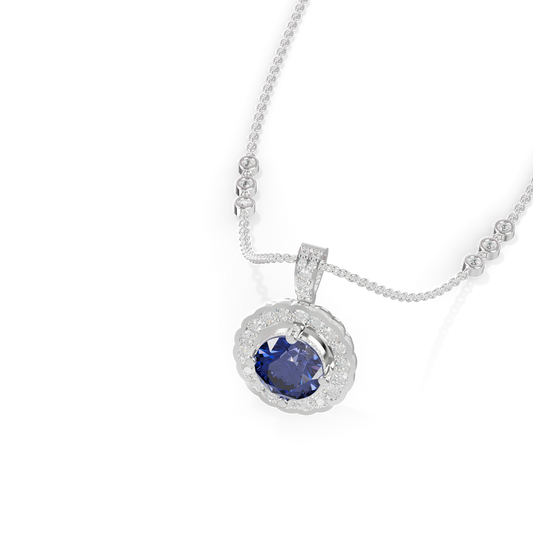 Guru Jewel's Radiant Round Halo Pendant Styled with a Classic Gem for Her