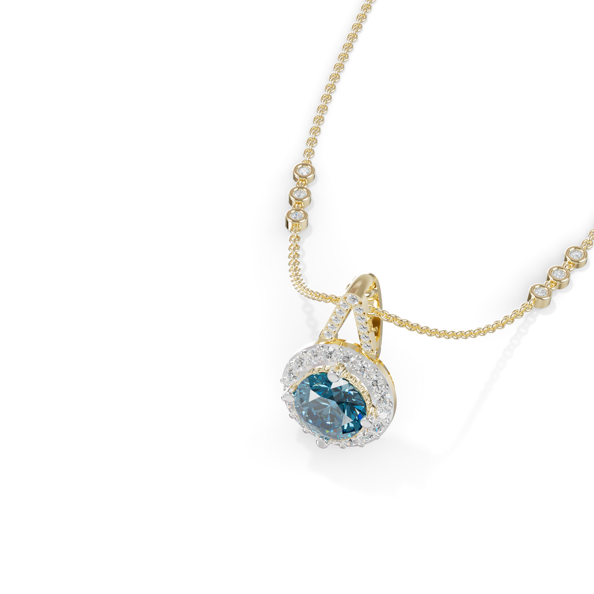Guru Jewel's Blue Round Gemstone Diamond Pendant for Her