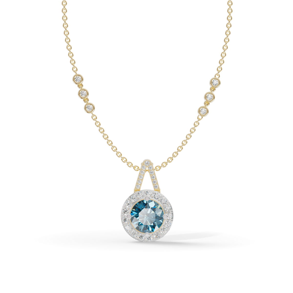Guru Jewel's Blue Round Gemstone Diamond Pendant for Her