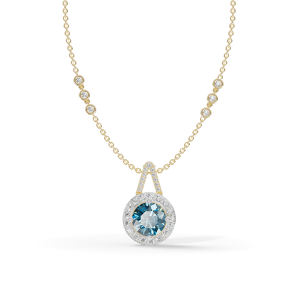 Guru Jewel's Blue Round Gemstone Diamond Pendant for Her