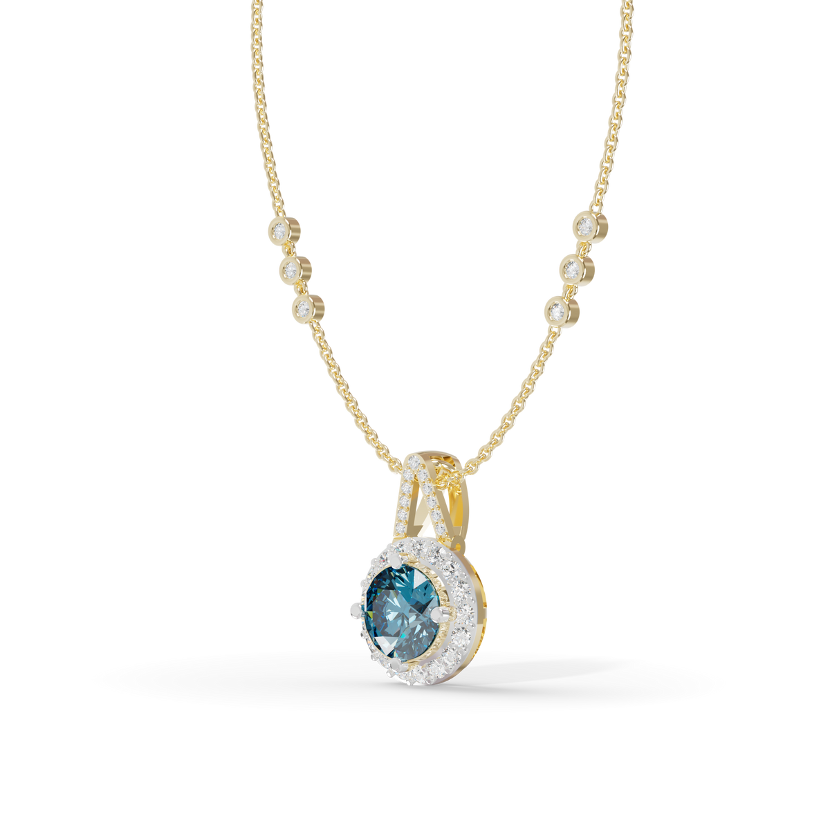 Guru Jewel's Blue Round Gemstone Diamond Pendant for Her