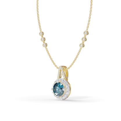 Guru Jewel's Blue Round Gemstone Diamond Pendant for Her