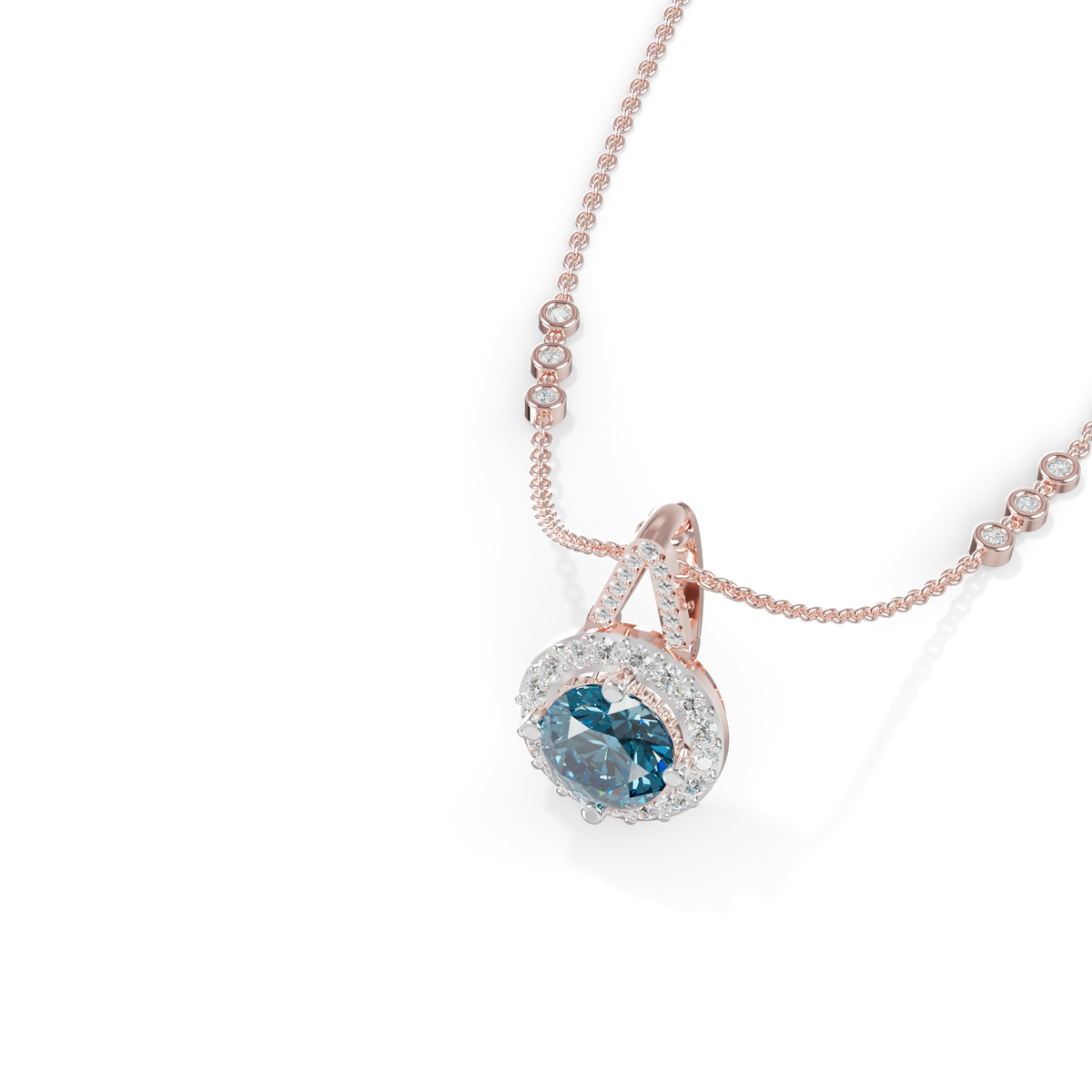 Guru Jewel's Blue Round Gemstone Diamond Pendant for Her