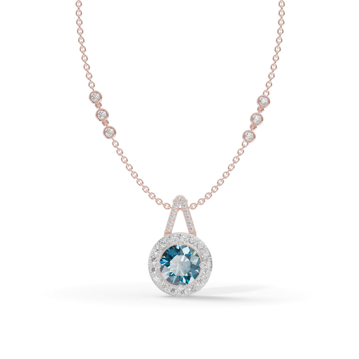 Guru Jewel's Blue Round Gemstone Diamond Pendant for Her