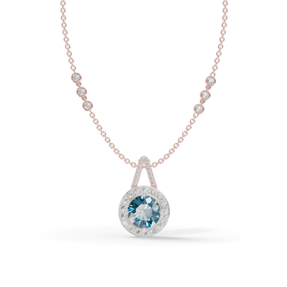 Guru Jewel's Blue Round Gemstone Diamond Pendant for Her
