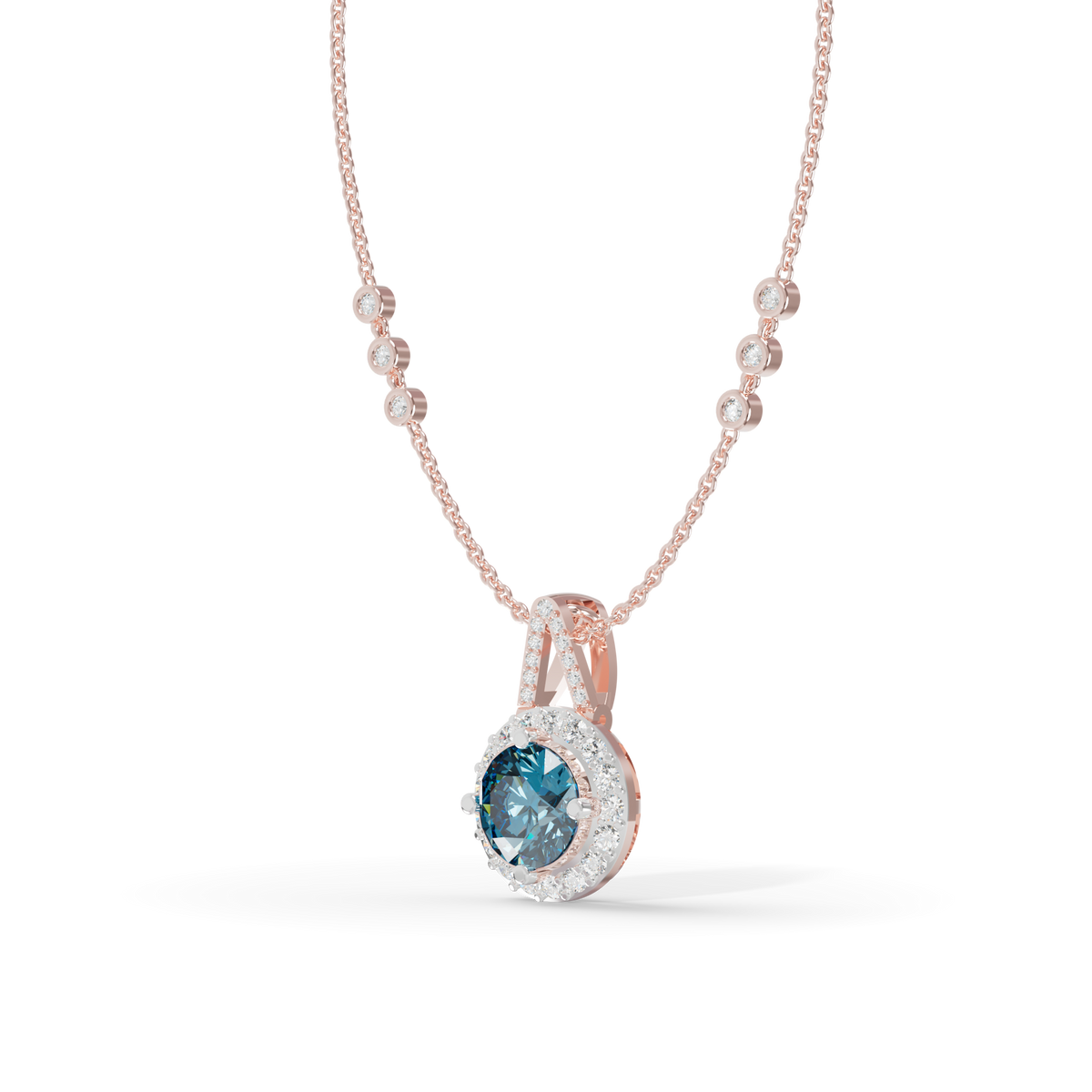 Guru Jewel's Blue Round Gemstone Diamond Pendant for Her