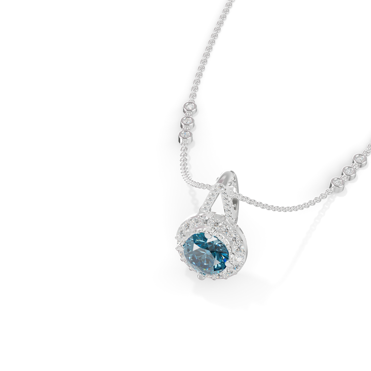 Guru Jewel's Blue Round Gemstone Diamond Pendant for Her