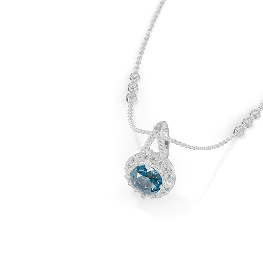 Guru Jewel's Blue Round Gemstone Diamond Pendant for Her