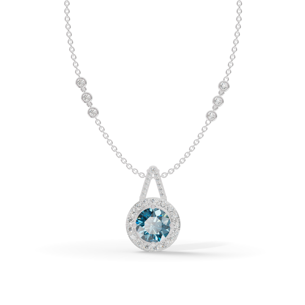 Guru Jewel's Blue Round Gemstone Diamond Pendant for Her