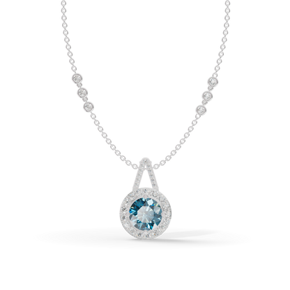 Guru Jewel's Blue Round Gemstone Diamond Pendant for Her