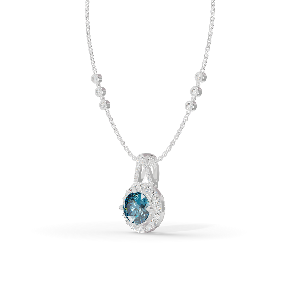 Guru Jewel's Blue Round Gemstone Diamond Pendant for Her