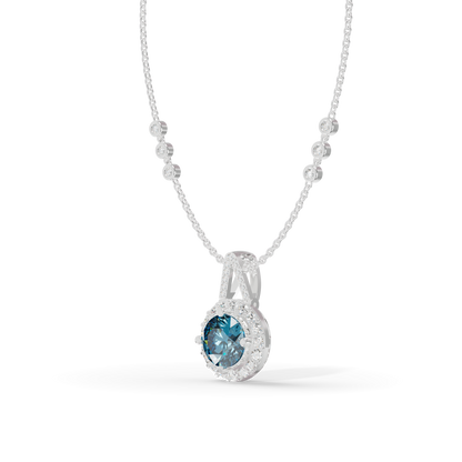 Guru Jewel's Blue Round Gemstone Diamond Pendant for Her